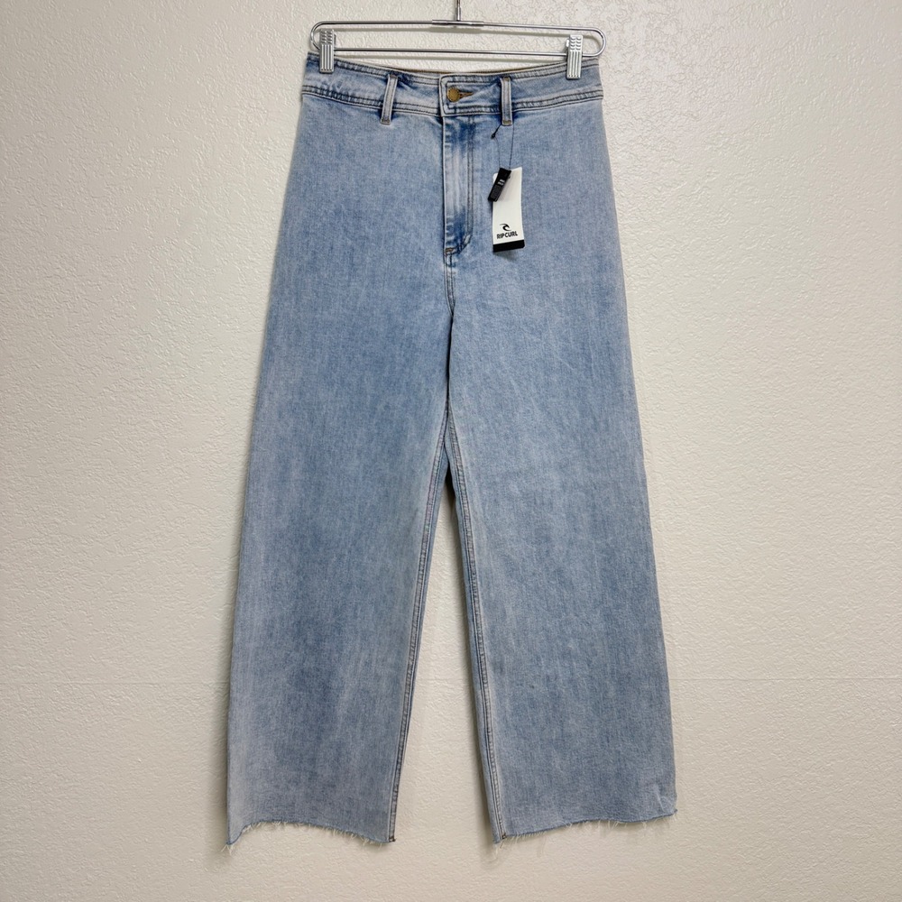 Rip Curl Jeans Womens 27 Light Blue Denim High Rise Wide Leg Raw Hem NWT